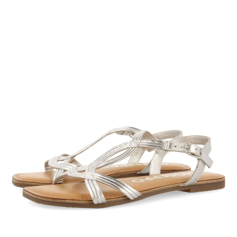 SILVER LEATHER CROSS STRAP SANDALS FOR WOMEN ELBASAN