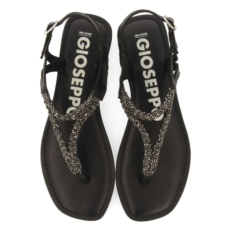 BLACK LEATHER SANDALS WITH EMBELLISHMENTS FOR WOMEN USTICA