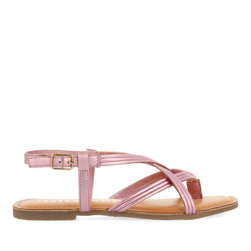 PINK LEATHER CROSS STRAP SANDALS FOR WOMEN FUNARE