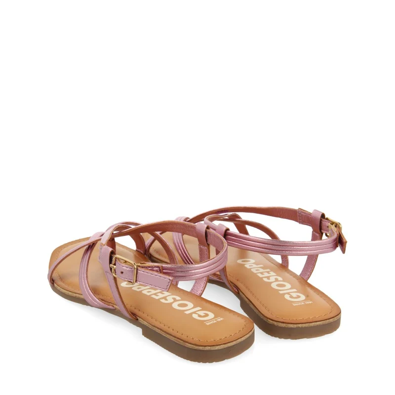 PINK LEATHER CROSS STRAP SANDALS FOR WOMEN FUNARE