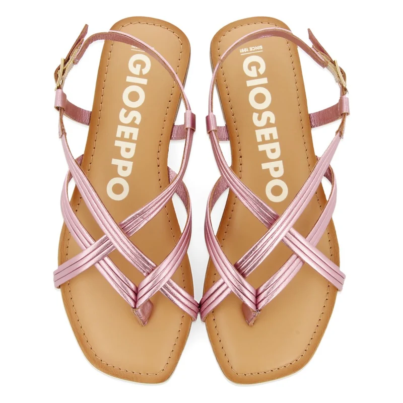 PINK LEATHER CROSS STRAP SANDALS FOR WOMEN FUNARE