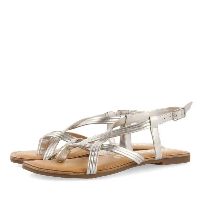 SILVER LEATHER CROSS STRAP SANDALS FOR WOMEN FUNARE