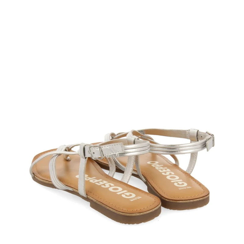 SILVER LEATHER CROSS STRAP SANDALS FOR WOMEN FUNARE