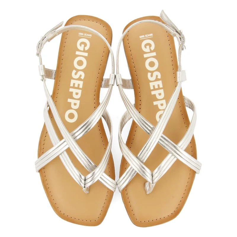 SILVER LEATHER CROSS STRAP SANDALS FOR WOMEN FUNARE