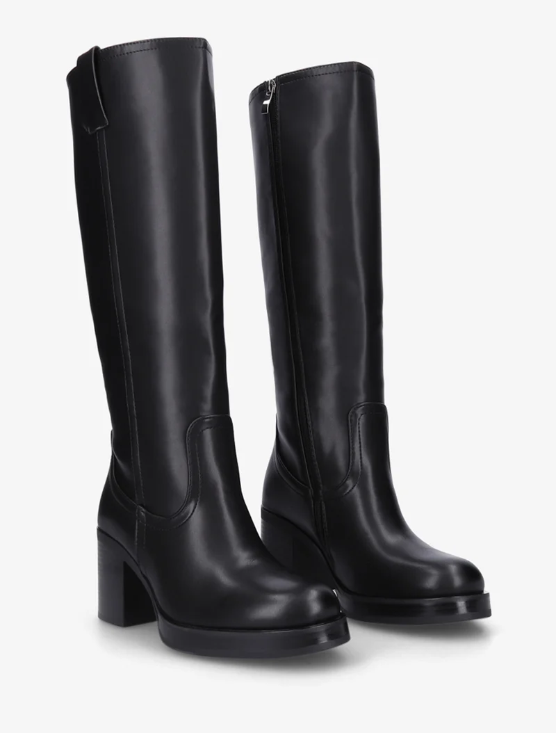 Bottes en simili à talon carré - Noir