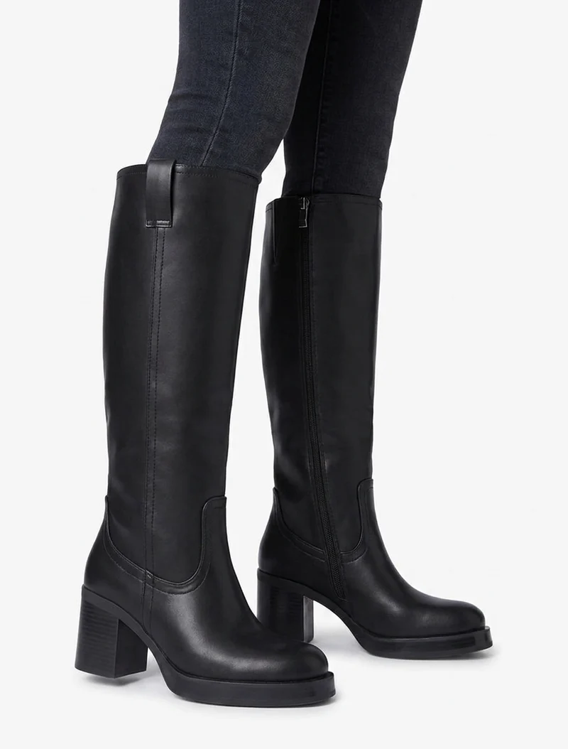 Bottes en simili à talon carré - Noir