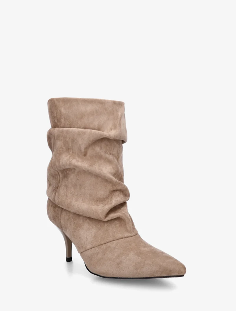 Bottines froncées en suédine à bouts pointus - Taupe