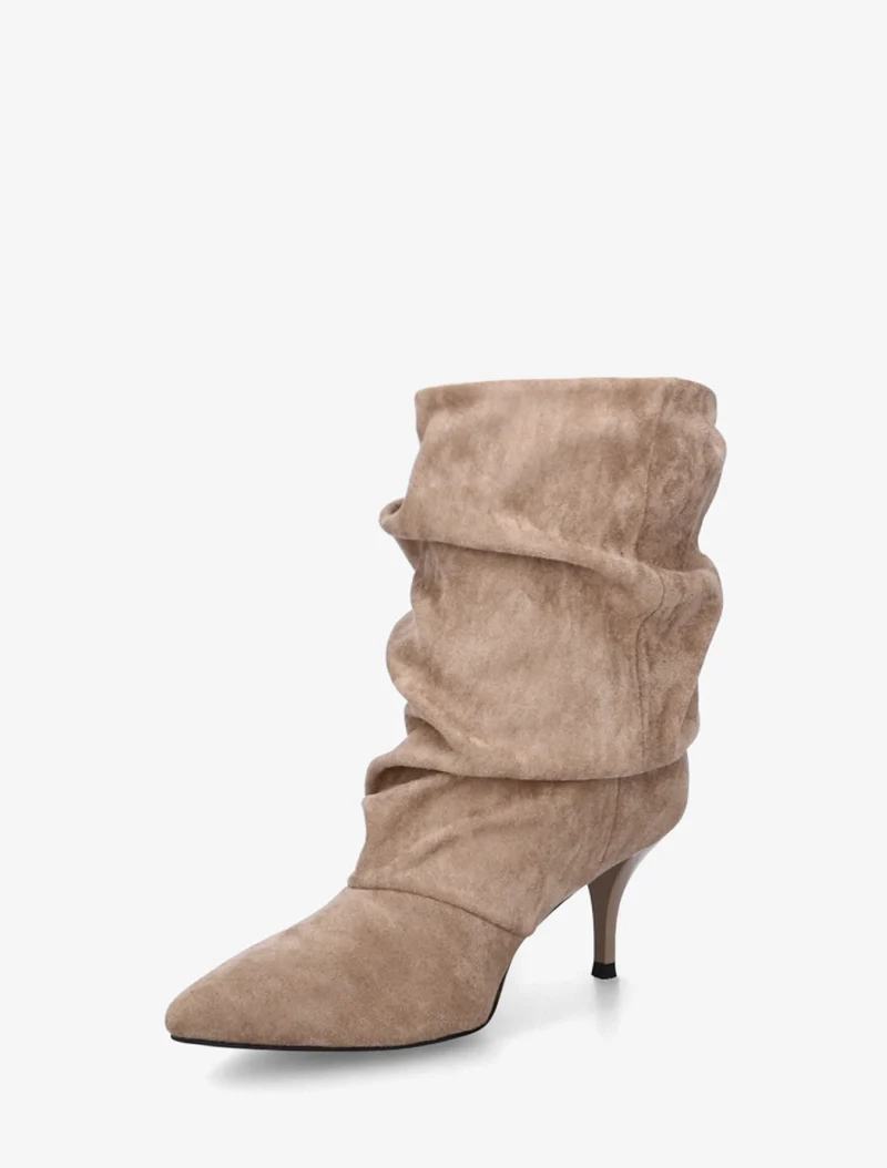 Bottines froncées en suédine à bouts pointus - Taupe