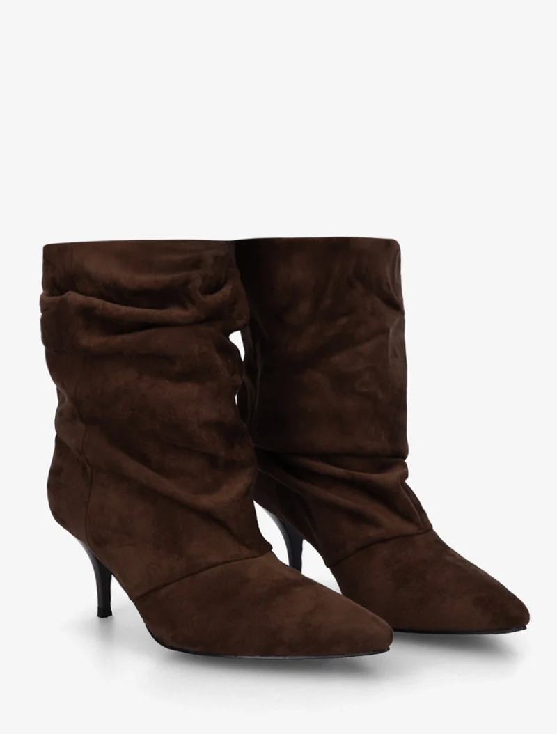 Bottines froncées en suédine à bouts pointus - Marron