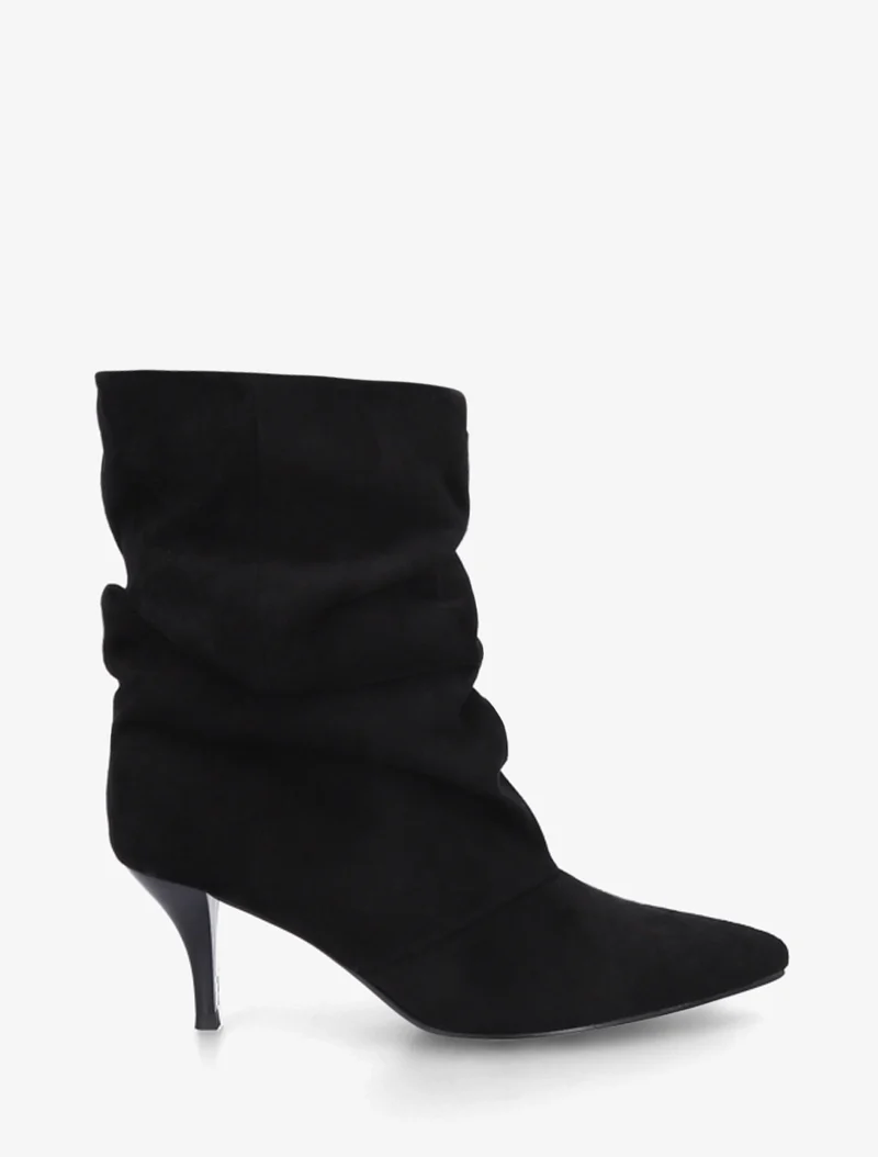 Bottines froncées en suédine à bouts pointus - Noir