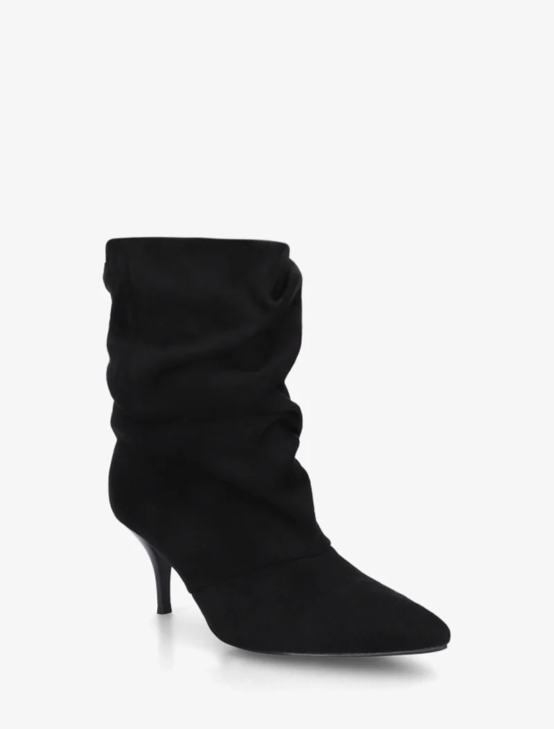 Bottines froncées en suédine à bouts pointus - Noir
