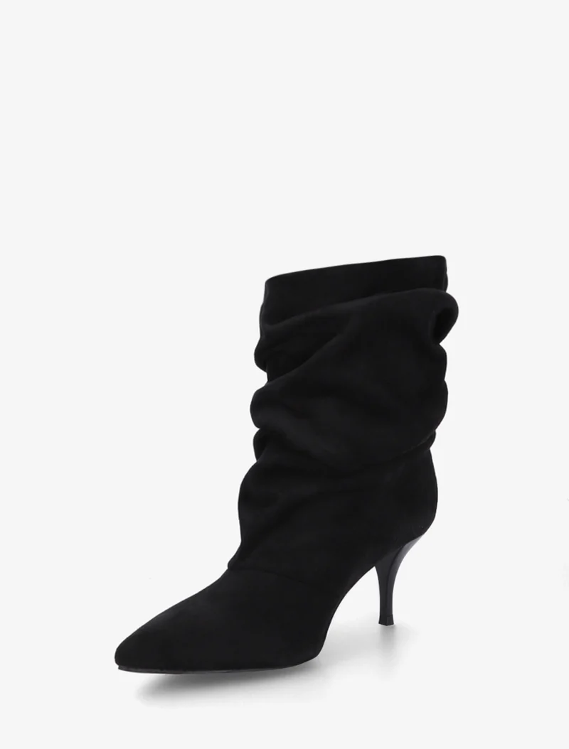 Bottines froncées en suédine à bouts pointus - Noir