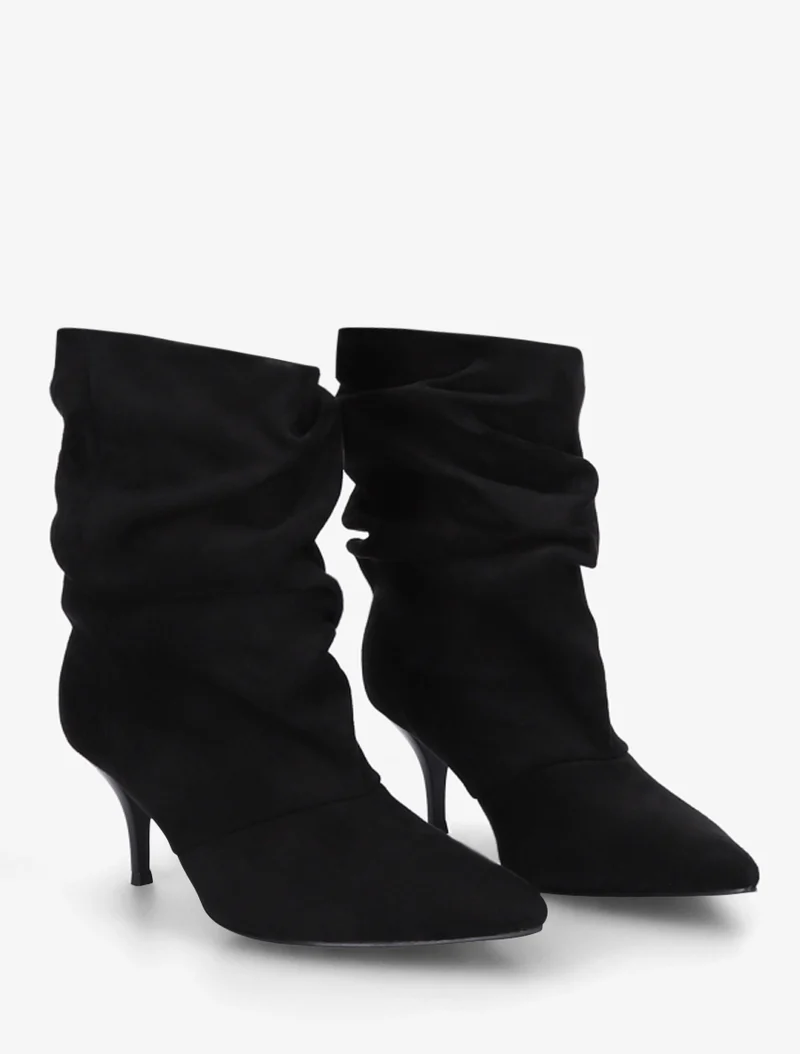 Bottines froncées en suédine à bouts pointus - Noir