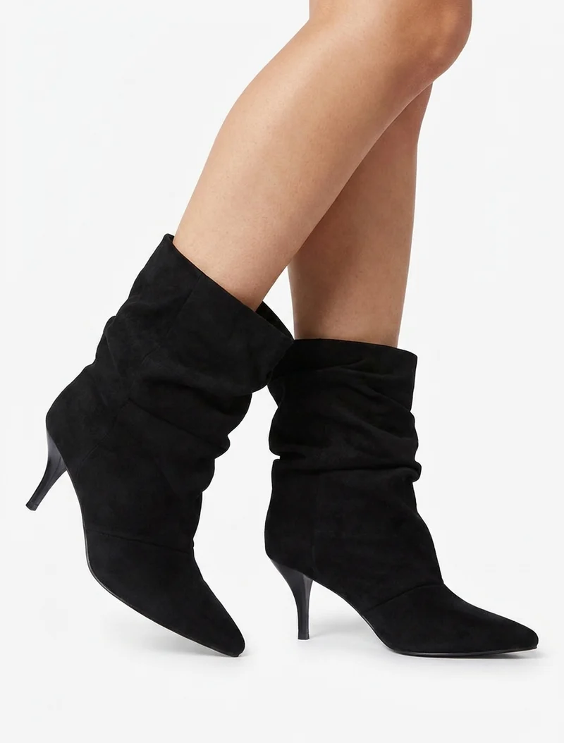 Bottines froncées en suédine à bouts pointus - Noir