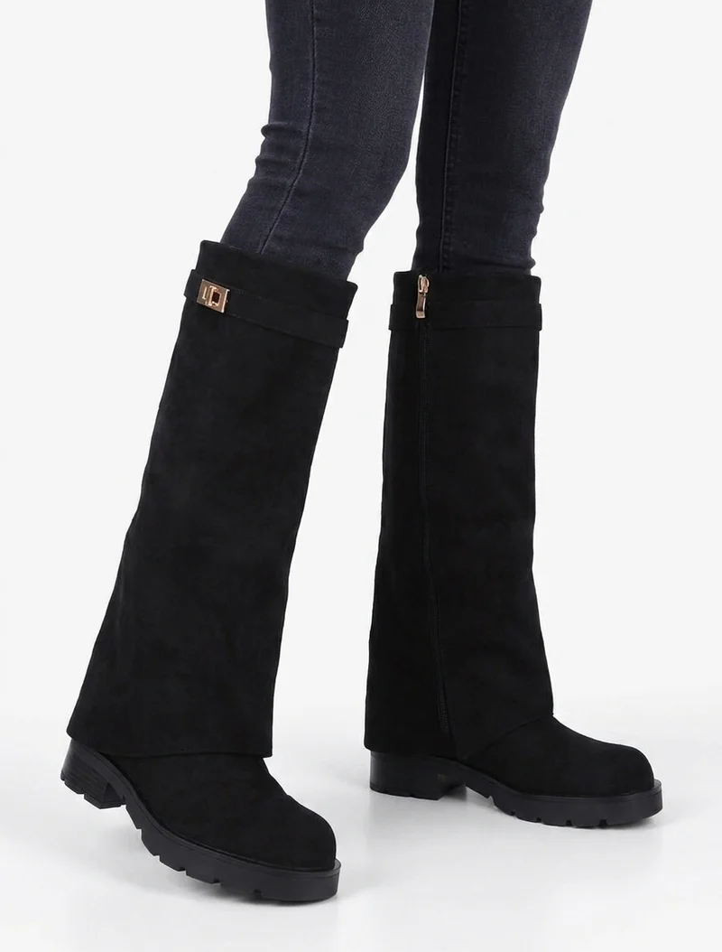 Bottes renversées en suédine - Noir
