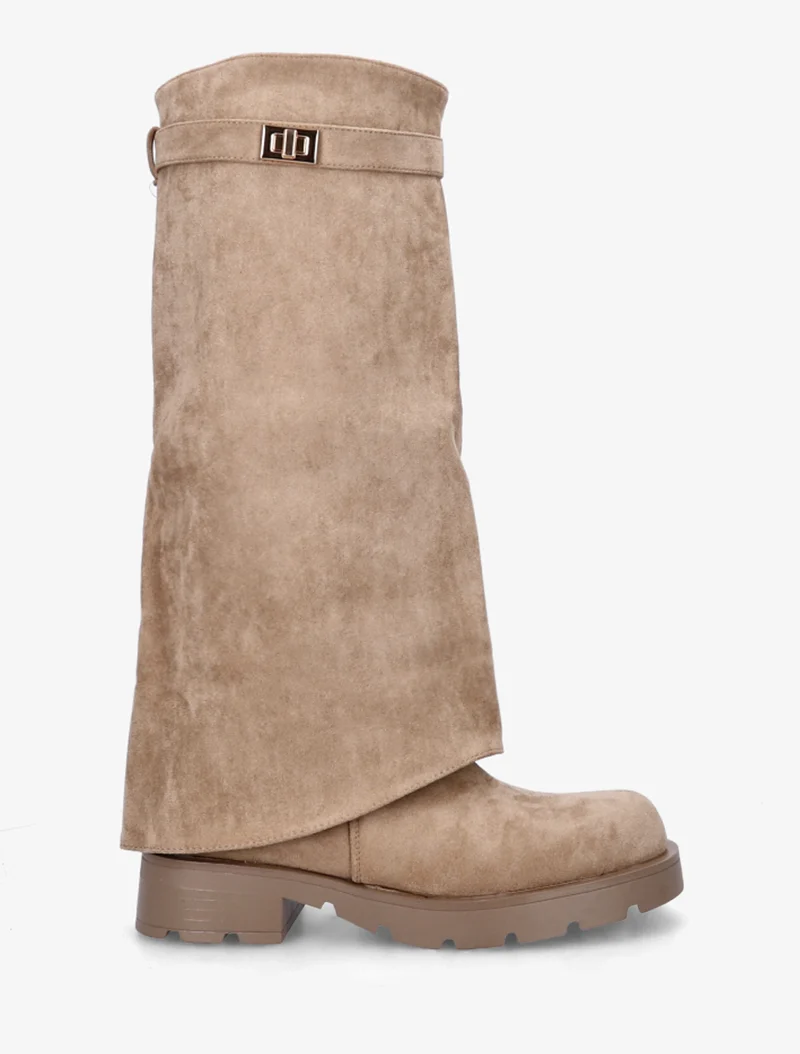 Bottes renversées en suédine - Taupe
