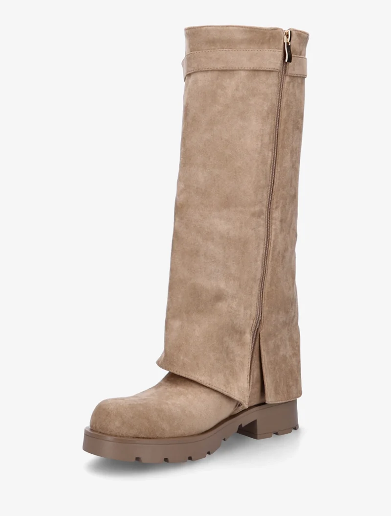 Bottes renversées en suédine - Taupe