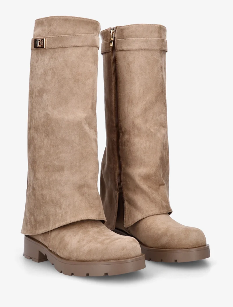 Bottes renversées en suédine - Taupe
