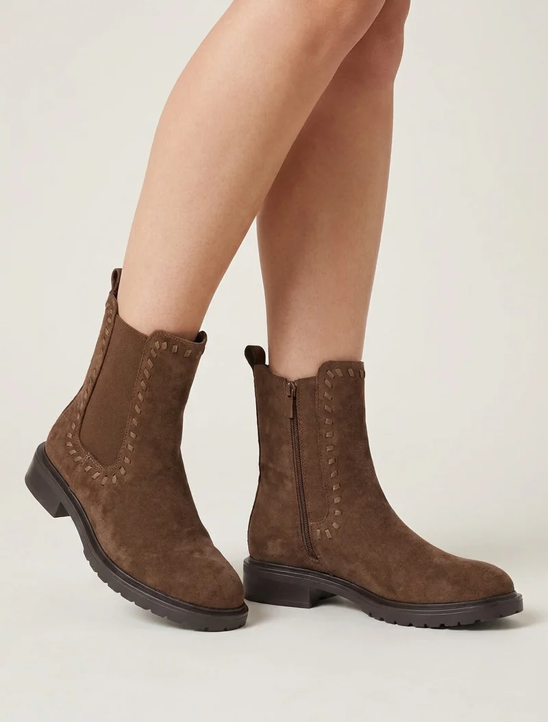 Bottines élastiquées en suédine - Marron