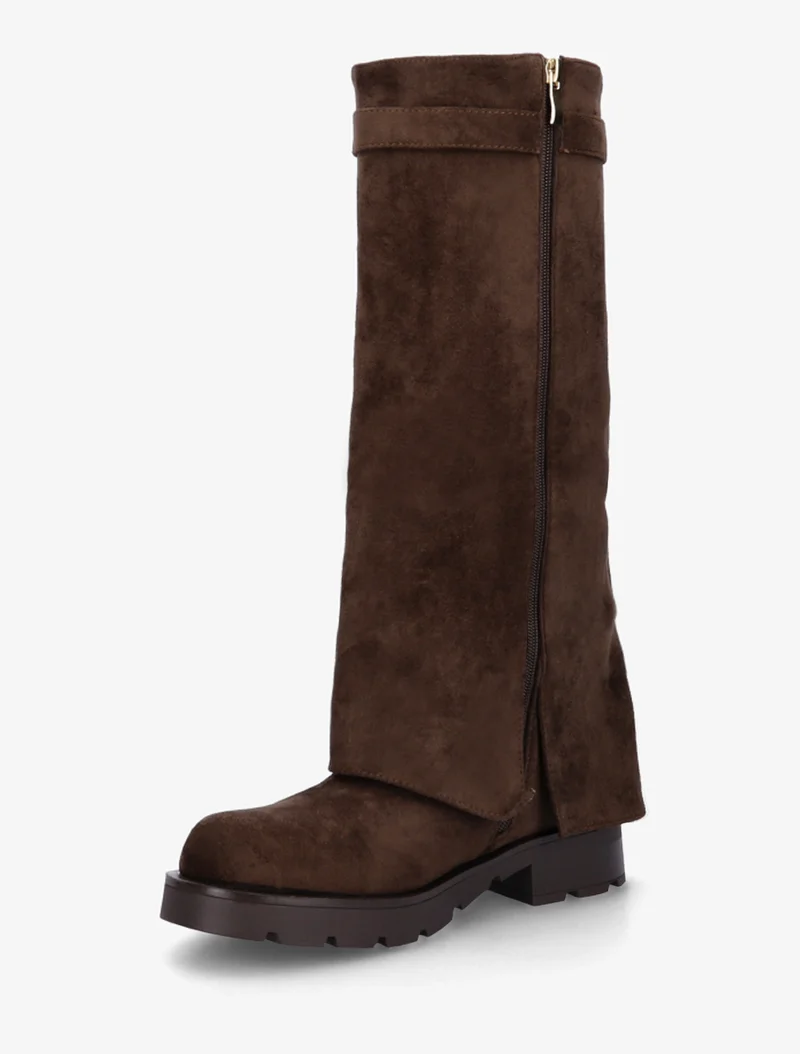 Bottes renversées en suédine - Marron