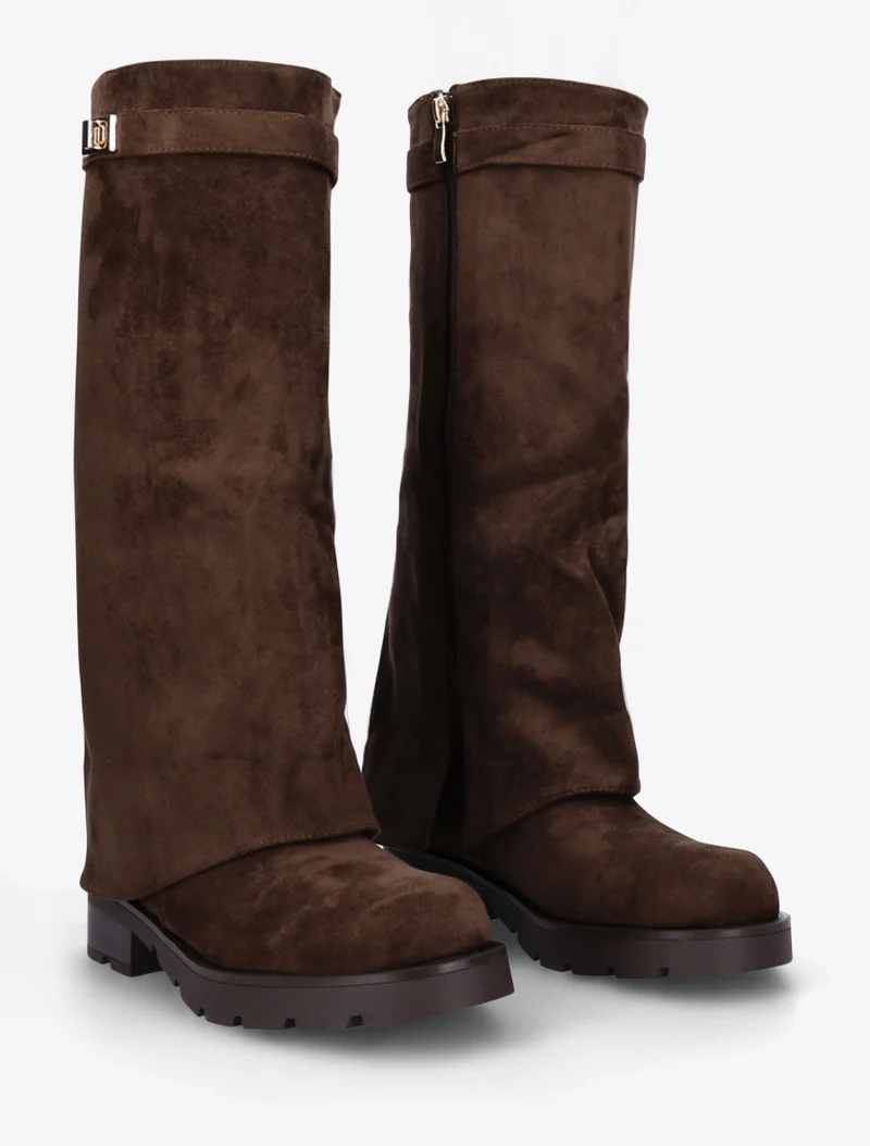 Bottes renversées en suédine - Marron