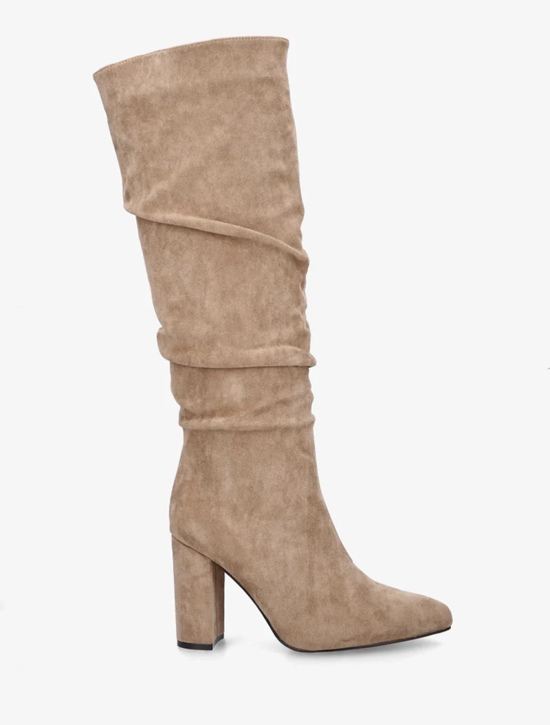 Bottes froncées en suédine à bouts pointus - Taupe