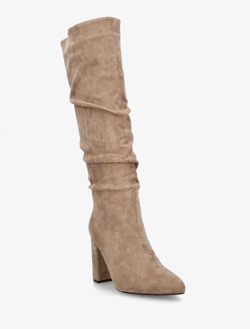 Bottes froncées en suédine à bouts pointus - Taupe