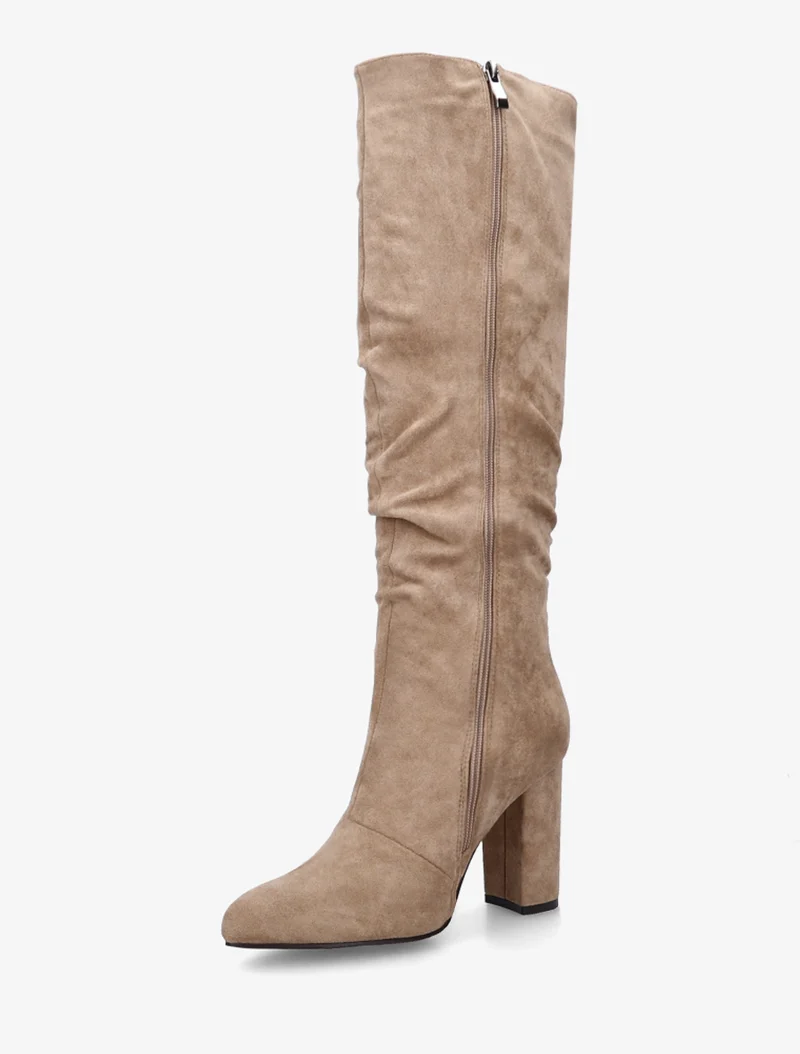 Bottes froncées en suédine à bouts pointus - Taupe