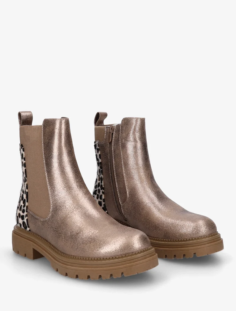 Bottines irisées à contrefort imprimé léopard - Taupe