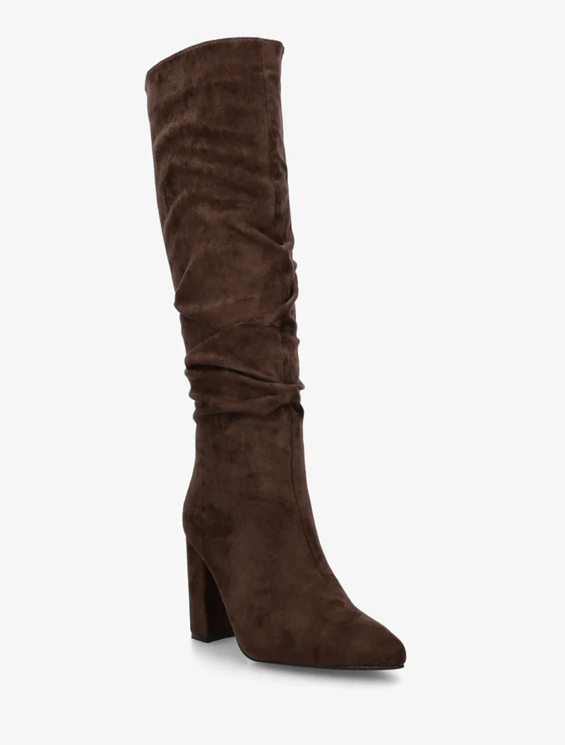 Bottes froncées en suédine à bouts pointus - Marron