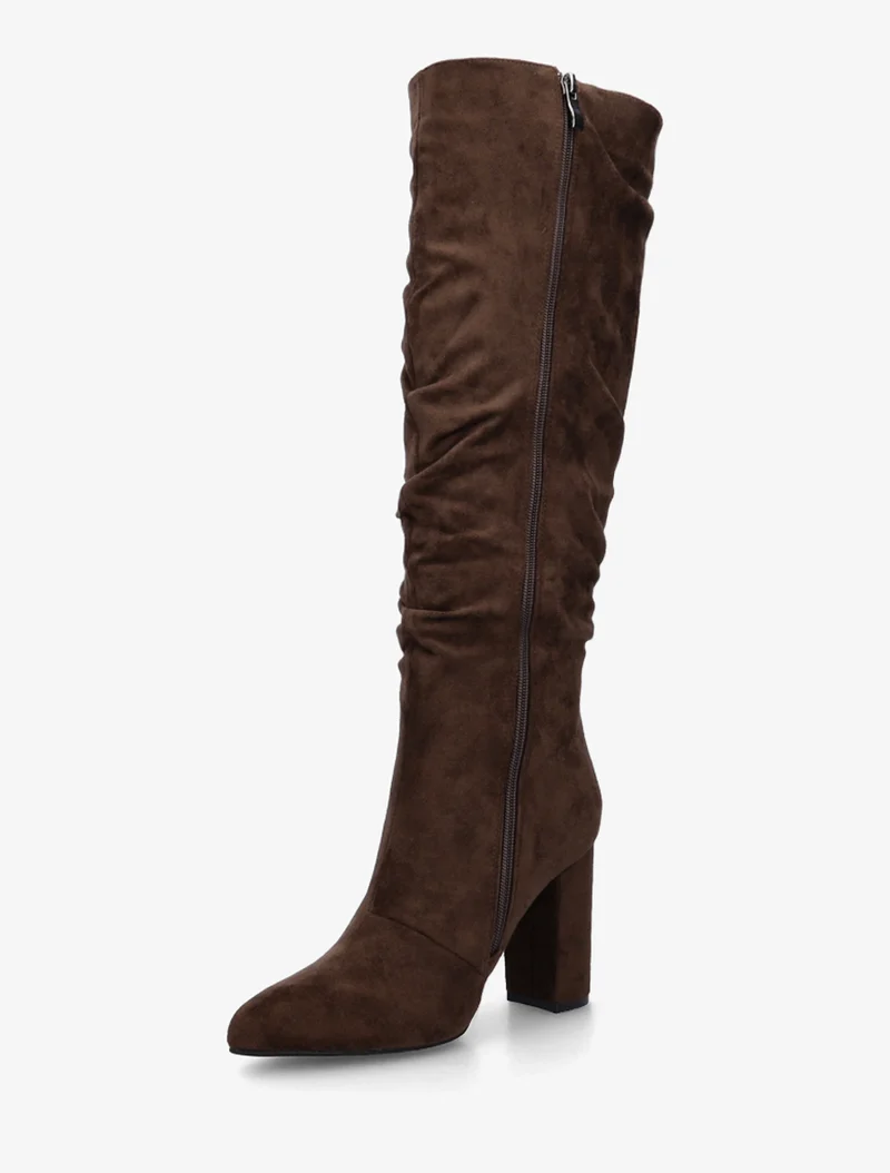 Bottes froncées en suédine à bouts pointus - Marron