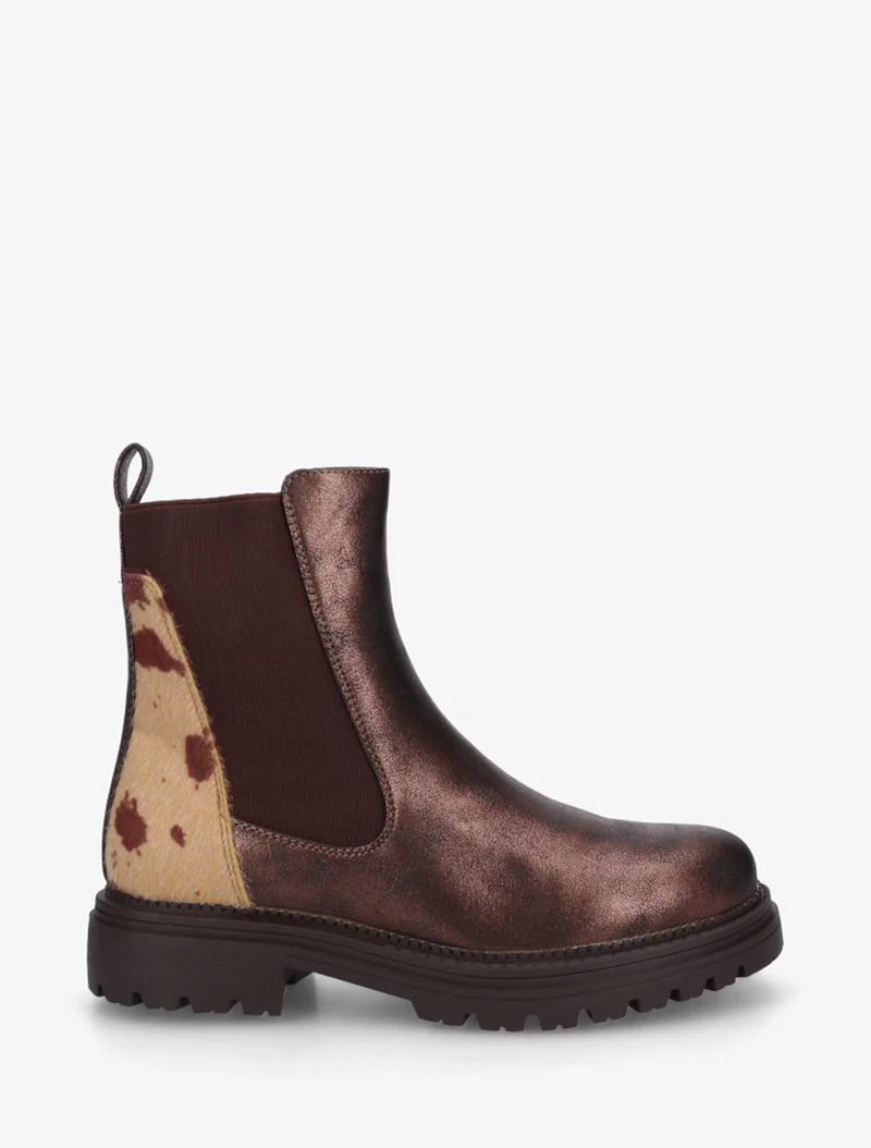 Bottines irisées à contrefort imprimé vache - Marron