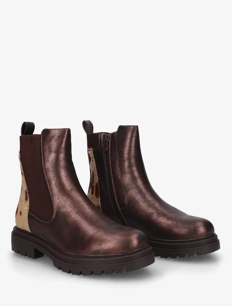Bottines irisées à contrefort imprimé vache - Marron
