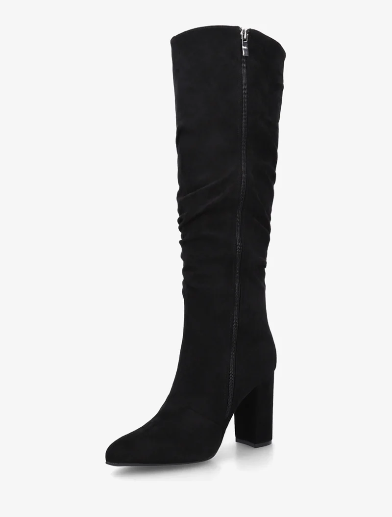 Bottes froncées en suédine à bouts pointus - Noir