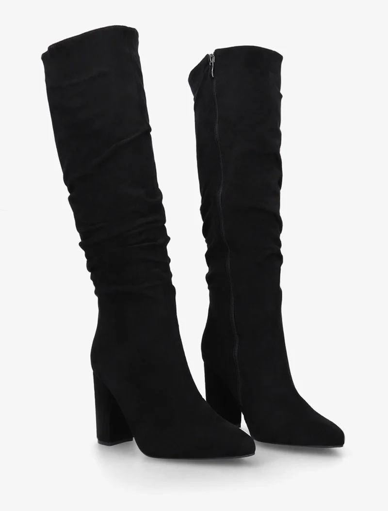 Bottes froncées en suédine à bouts pointus - Noir