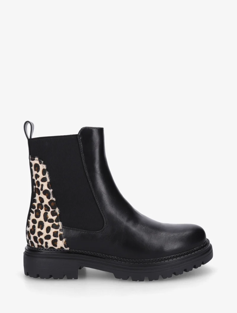 Bottines en simili à contrefort léopard - Noir