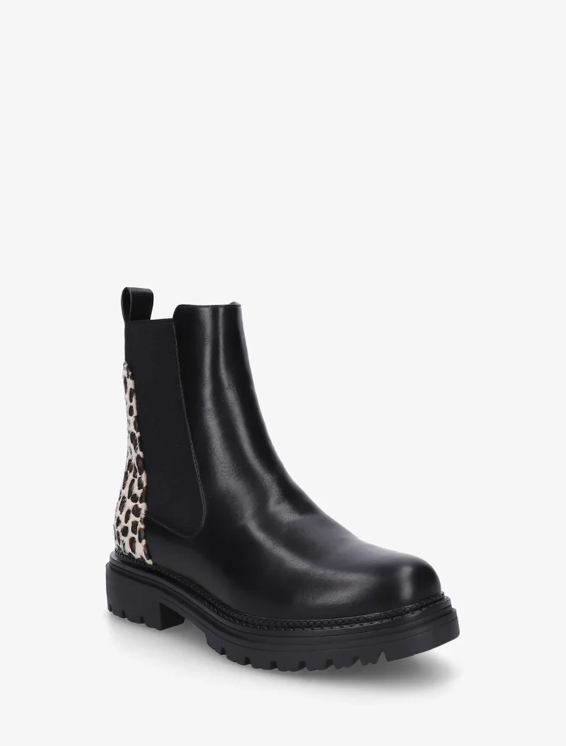 Bottines en simili à contrefort léopard - Noir