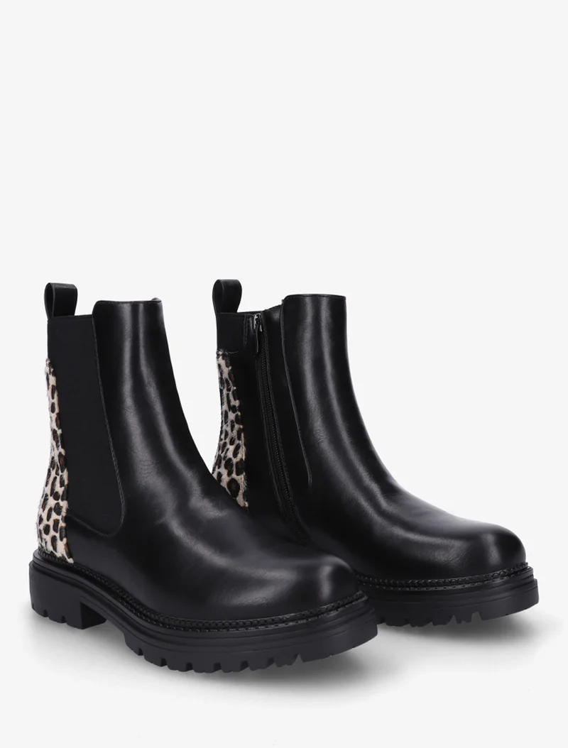 Bottines en simili à contrefort léopard - Noir
