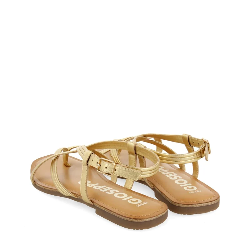 GOLDEN LEATHER CROSS STRAP SANDALS FOR WOMEN FUNARE