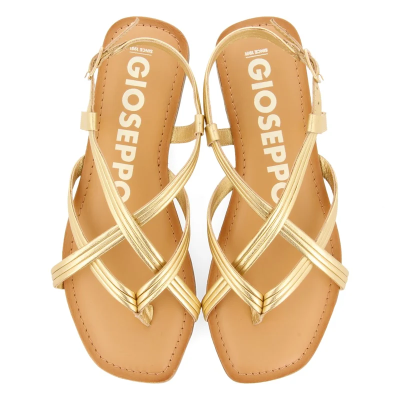 GOLDEN LEATHER CROSS STRAP SANDALS FOR WOMEN FUNARE