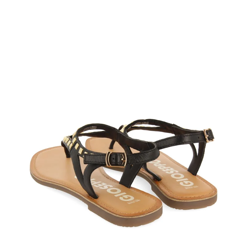 BLACK LEATHER SANDALS WITH STUDS FOR WOMEN TRILBY