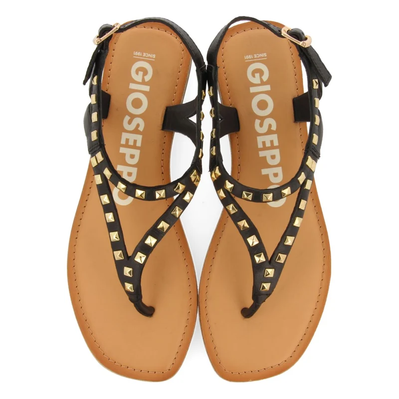 BLACK LEATHER SANDALS WITH STUDS FOR WOMEN TRILBY