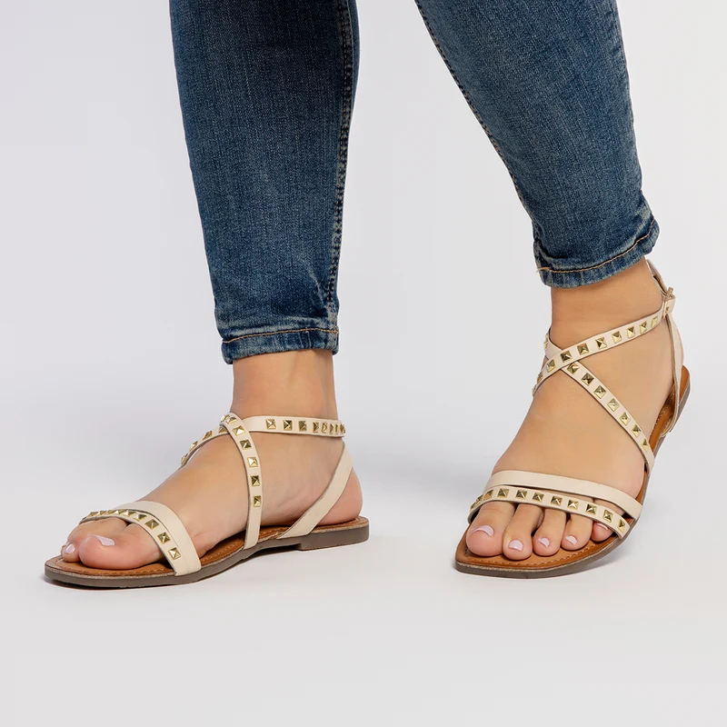 OFF-WHITE LEATHER SANDALS WITH STUDS FOR WOMEN MAIZI