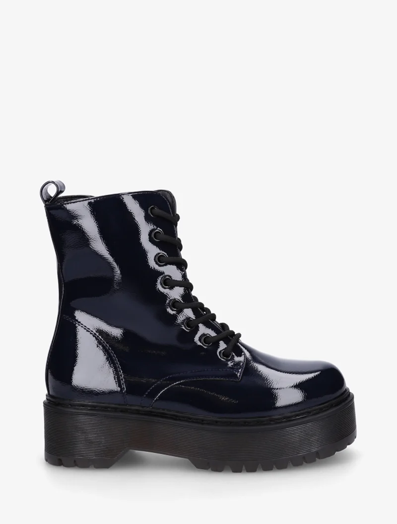 Bottines montantes vernies à lacets - Bleu nuit