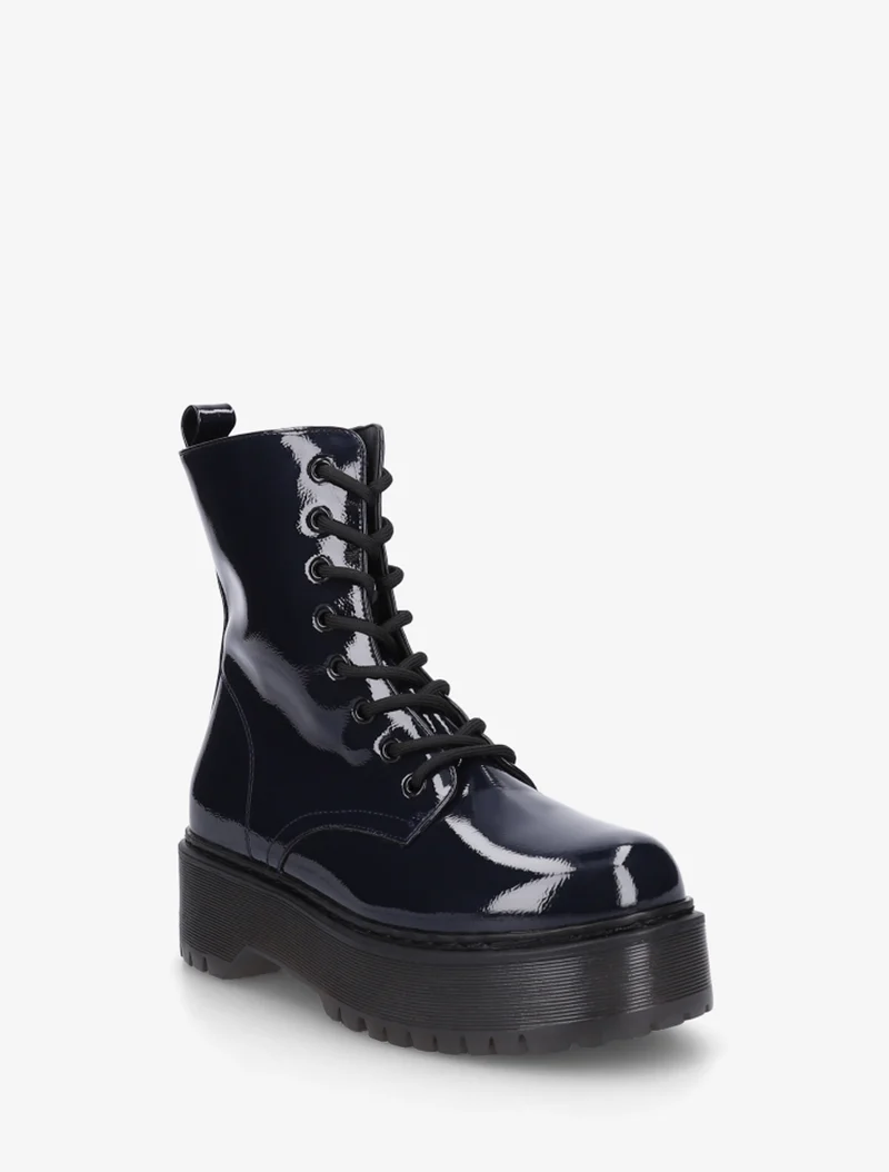 Bottines montantes vernies à lacets - Bleu nuit