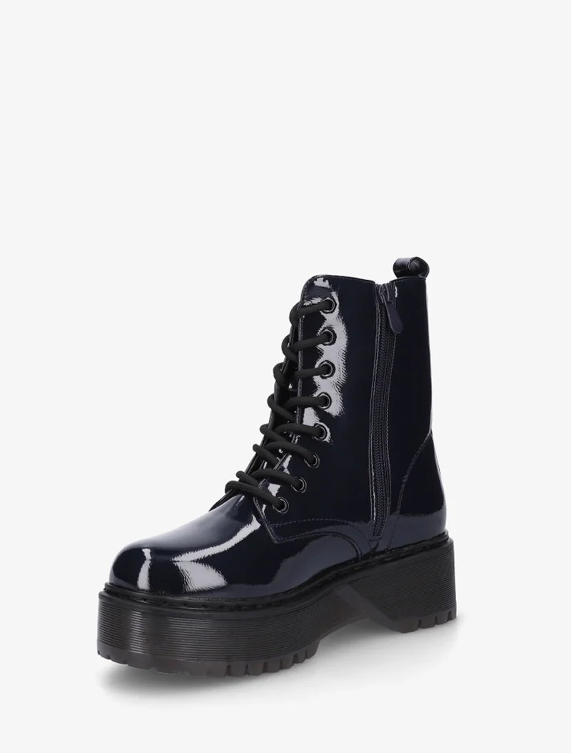 Bottines montantes vernies à lacets - Bleu nuit