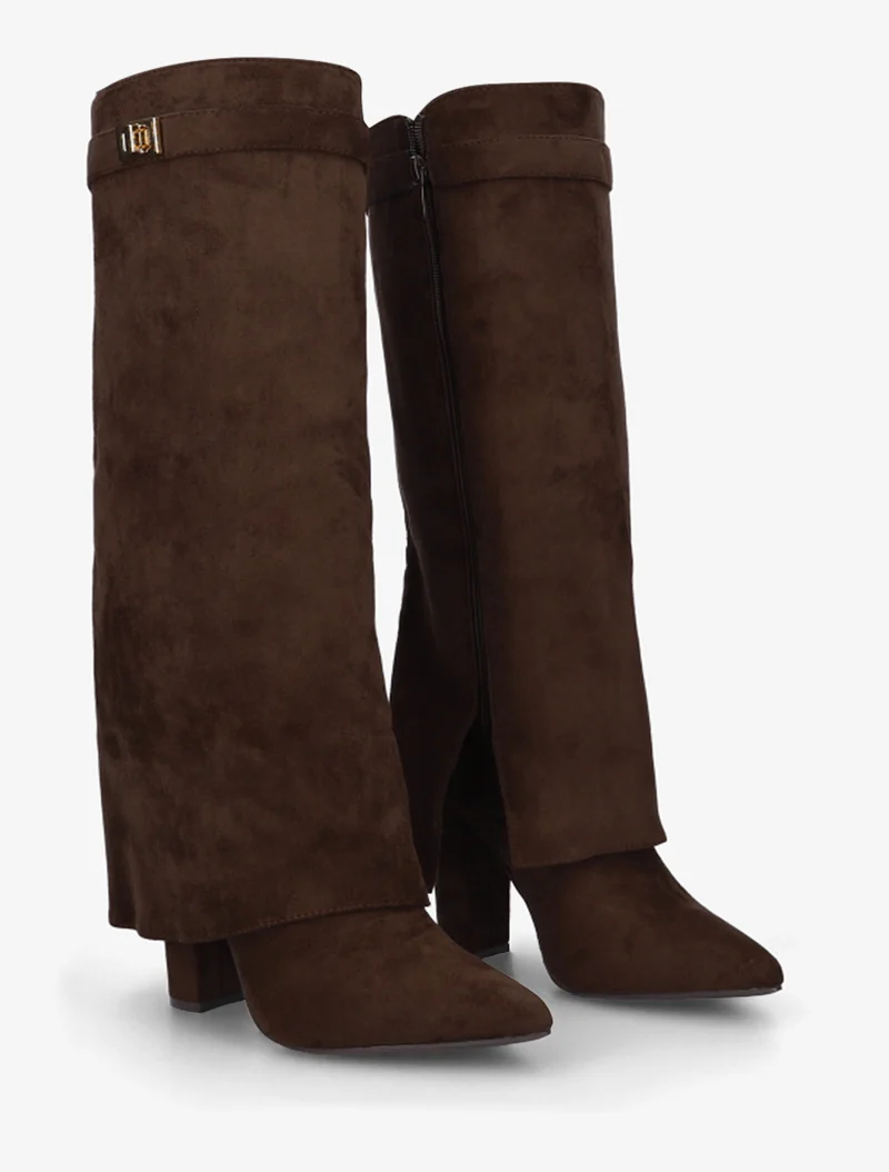 Bottes en suédine à revers - Marron