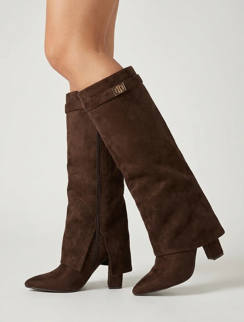 Bottes en suédine à revers - Marron