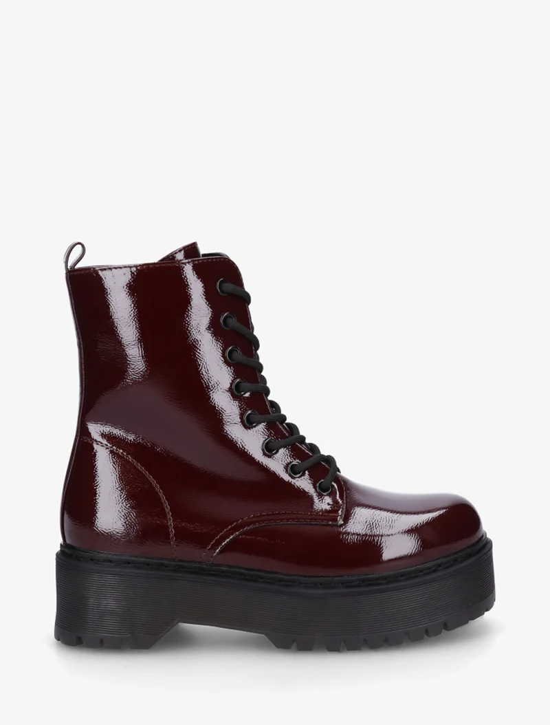 Bottines montantes vernies à lacets - Bordeaux