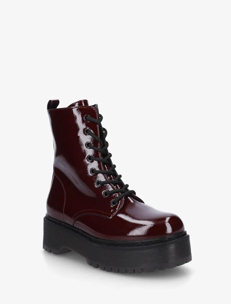 Bottines montantes vernies à lacets - Bordeaux
